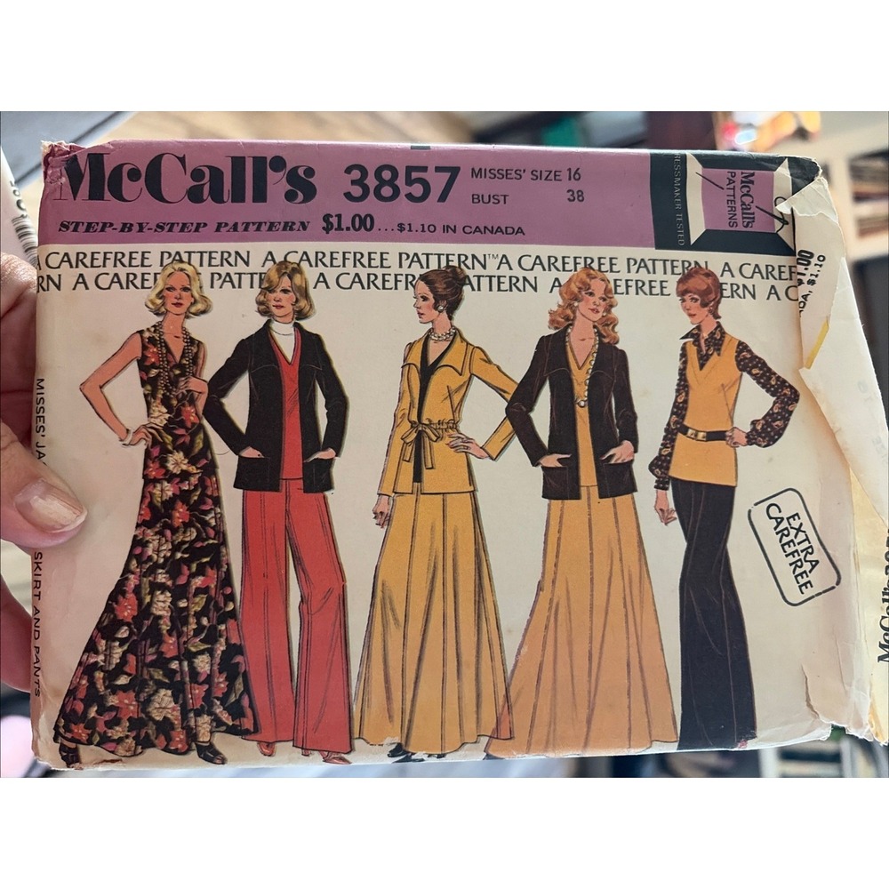 McCalls 3857 Vintage 70s Sewing Pattern Jacket Pants Skirt Vest Uncut Sz 16